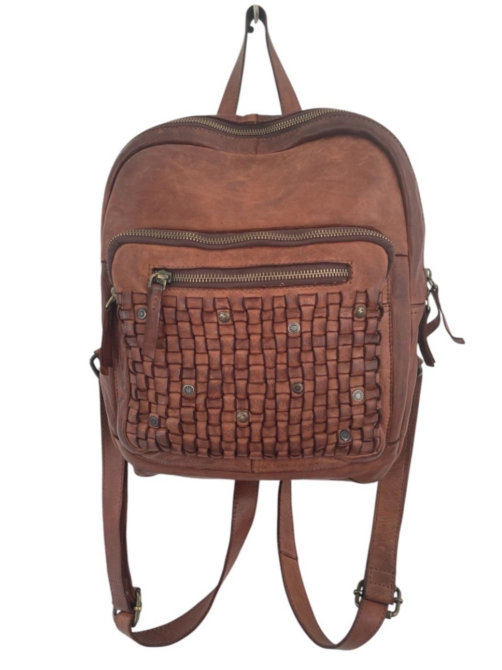 Harbour 2nd Leather Zola Backpack Woven Classic Cognac Brown Travel Old Money